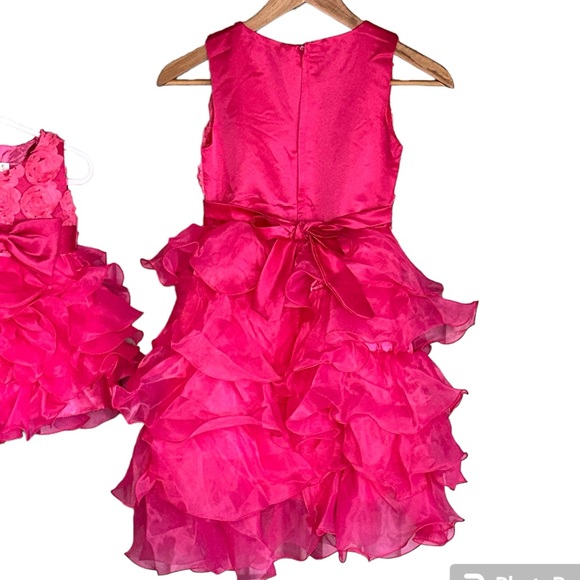🌺 Fuchsia Princess Pageant Ball Gown w/ Floral Bodice Sz 150 sis match avail 🌺 - Picture 4 of 5